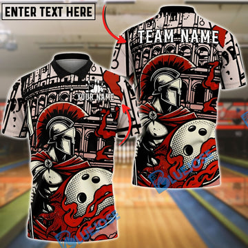BlueJose Bowling And Pins Spartan Roman Warrior Flame Art Customized Name, Team Name 3D Shirt (4 Colors)