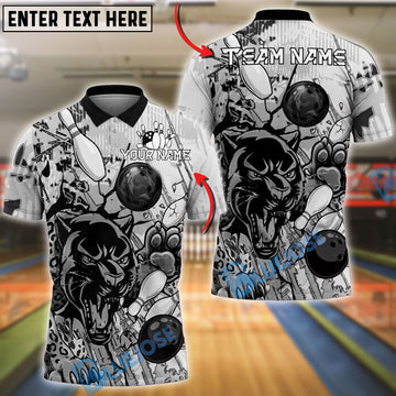 BlueJose Bowling And Pins Panther Break Wall Paint Customized Name, Team Name 3D Shirt (6 Colors)