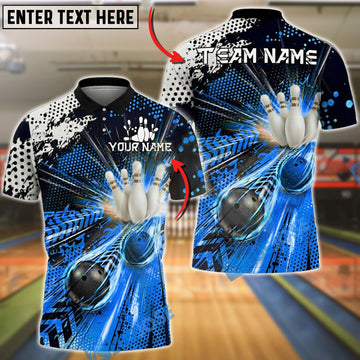 BlueJose Bowling And Pins Strike Speed Graphic Customized Name, Team Name 3D Shirt (4 Colors)