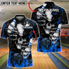 BlueJose Bowling And Pins Flaming Skull Crack Graphic Customized Name, Team Name 3D Shirt (4 Colors)