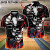 BlueJose Bowling And Pins Flaming Skull Crack Graphic Customized Name, Team Name 3D Shirt (4 Colors)
