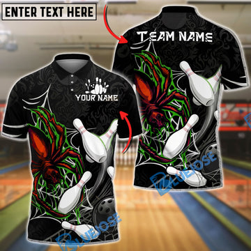 BlueJose Bowling And Pins Spider Web Graphic Customized Name, Team Name 3D Shirt (4 Colors)