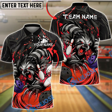 BlueJose Bowling And Pins  Fierce Angry Sloth Graphic Customized Name, Team Name 3D Shirt (4 Colors)