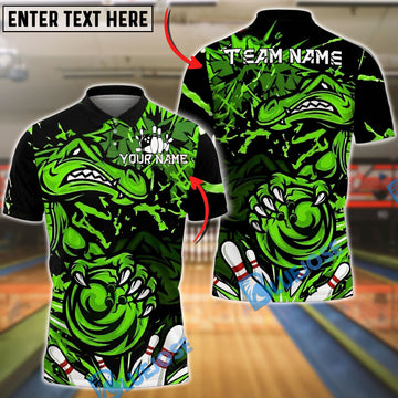 BlueJose Bowling And Pins Fierce Angry Crocodile Graphic Customized Name, Team Name 3D Shirt (4 Colors)