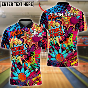 BlueJose Bowling And Pins Strike Force Comic Graffiti Customized Name, Team Name 3D Shirt (4 Colors)