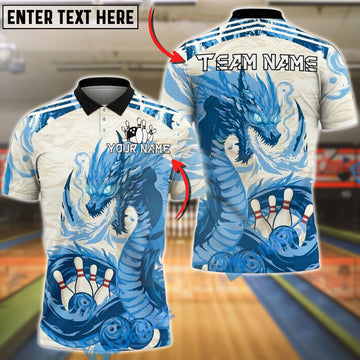 BlueJose Bowling And Pins Dragon Flame Fantasy Art Customized Name, Team Name 3D Shirt (4 Colors)