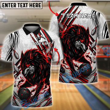 BlueJose Bowling And Pins Fierce Wolf Flame Scratch Pattern Customized Name, Team Name 3D Shirt (4 Colors)