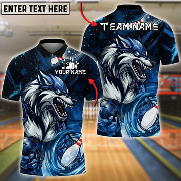 BlueJose Bowling And Pins Swirl Cosmic Wolf Customized Name, Team Name 3D Shirt (6 Colors)