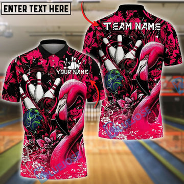 BlueJose Bowling And Pins Flamingo Floral Graphic Customized Name, Team Name 3D Shirt