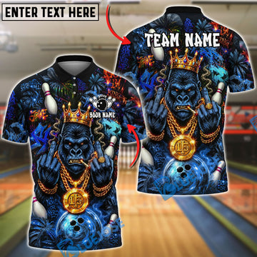 BlueJose Bowling And Pins Gorilla King Jungle Graffiti Neon Customized Name, Team Name 3D Shirt (4 Colors)