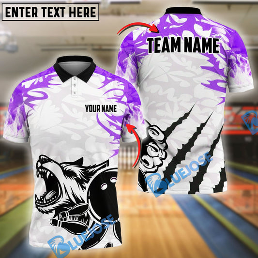 BlueJose Bowling And Pins Wolf Scratch Customized Name, Team Name 3D Shirt (4 Colors)
