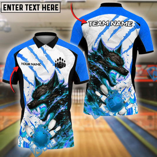 BlueJose Bowling And Pins Flame Wolf Customized Name, Team Name 3D Shirt (4 Colors)