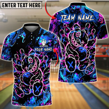 BlueJose Bowling And Pins X Crazy Bear Neon Graffiti Street Style Customized Name, Team Name 3D Shirt (4 Colors)