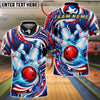 BlueJose Bowling Patriotic Swirl Ball Pins Design Customized Name, Team Name 3D Shirt (4 Colors)