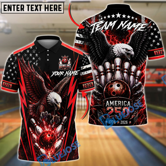BlueJose Bowling American Eagle 250th Anniversary Bowling Ball And Pins Design Customized Name, Team Name 3D Shirt (4 Colors)