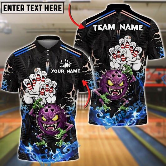 BlueJose Bowling Monster Pin Attack Dark Horror Customized Name, Team Name 3D Shirt (6 Colors)