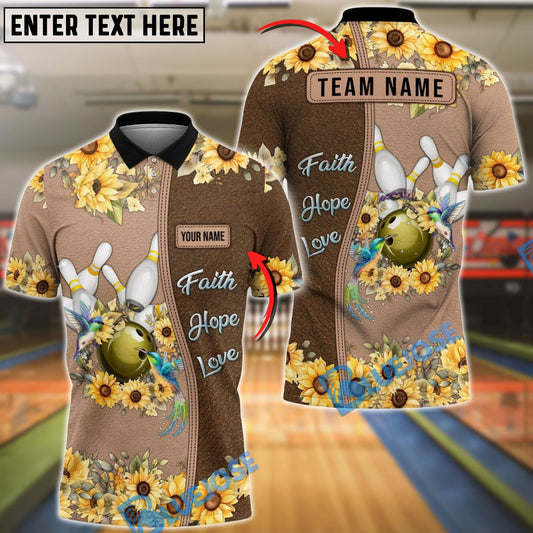 BlueJose Bowling & Pins Hummingbird Faith Hope Love Customized Name, Team Name 3D Shirt (4 Colors)