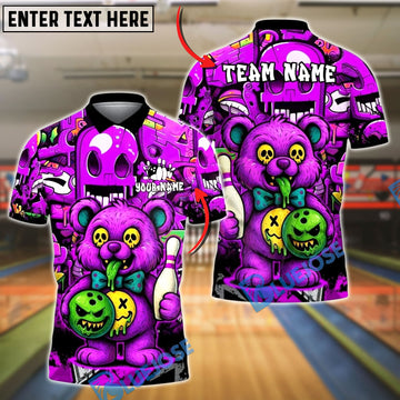 BlueJose Bowling And Pins Zombie Teddy Cartoon Customized Name, Team Name 3D Shirt (4 Colors)