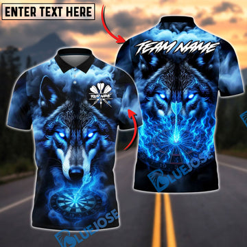 BlueJose Darts Glowing Eyes Wolf Fire Dartboard Customized Name, Team Name 3D Shirt (4 Colors)