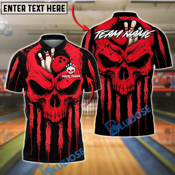 BlueJose Bowling And Pins Grim Skull Drip Art Customized Name, Team Name 3D Shirt (4 Colors)