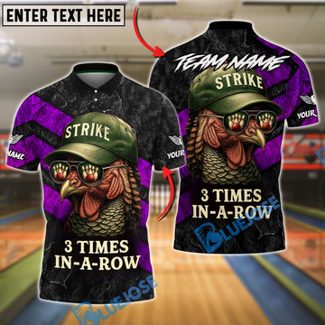 BlueJose Bowling And Pins Funny Turkey Strike Customized Name, Team Name 3D Shirt (4 Colors)