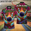 BlueJose Bowling And Pins Neon Graffiti Flame Customized Name, Team Name 3D Shirt (4 Colors)