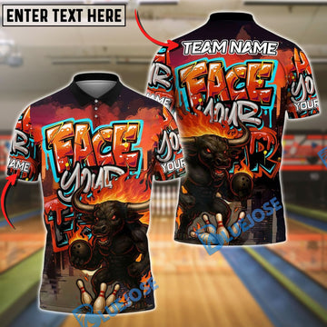 BlueJose Bowling And Pins Face Your Fear Graffiti Minotaur Customized Name, Team Name 3D Shirt (4 Colors)