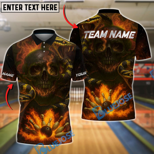 BlueJose Bowling And Pins Evil Snake Skull Smoke Design Customized Name, Team Name 3D Shirt (4 Colors)