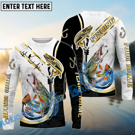 Bluejose Pike Salmon Fishing Black Golden Hook Name & Team Name 3D Shirts