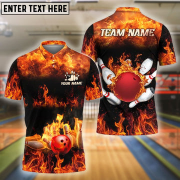 BlueJose Bowling And Pins Flame Pattern Customized Name, Team Name 3D Shirt (4 Colors)