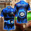 BlueJose Billiards Ball 8 Flame Pattern Personalized Name, Team Name Shirt (6 Colors)