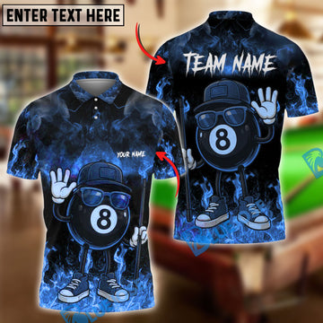 BlueJose Billiards Ball 8 Cool Vibes Urban Style Flame Smoke Personalized Name & Team Name Shirt (4 Colors)