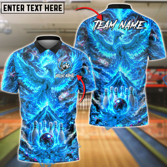 BlueJose Bowling And Pins Fire Phoenix Volcanic Customized Name, Team Name 3D Shirt (4 Colors)