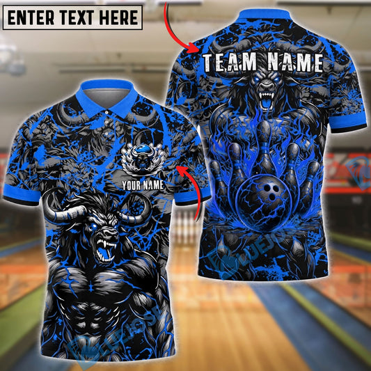 BlueJose Bowling And Pins Minotaur Thunder Customized Name, Team Name 3D Shirt (4 Colors)