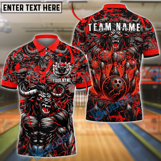 BlueJose Bowling And Pins Minotaur Thunder Customized Name, Team Name 3D Shirt (4 Colors)