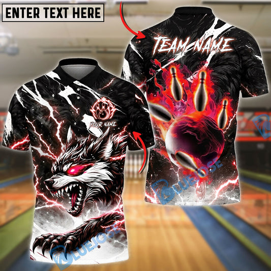 BlueJose Bowling And Pins Neon Thunder Wolf Strike Design Customized Name, Team Name 3D Shirt (4 Colors)