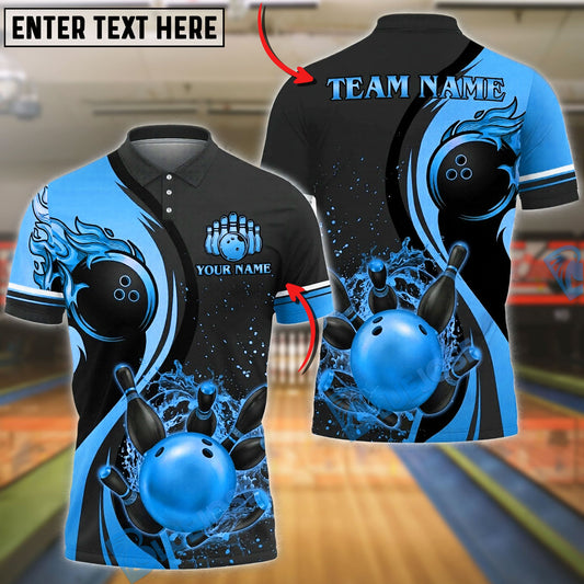 BlueJose Bowling And Pins Black Gold Water Strike Design Customized Name, Team Name 3D Shirt (6 Colors)