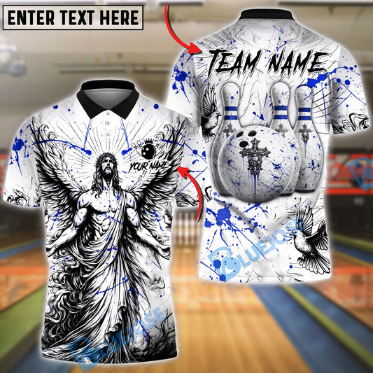 BlueJose Bowling And Pins Angel God Cross Splash Customized Name, Team Name 3D Shirt (4 Colors)