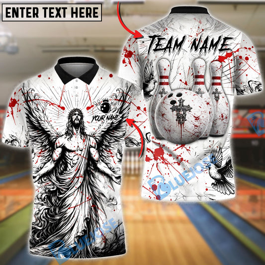BlueJose Bowling And Pins Angel God Cross Splash Customized Name, Team Name 3D Shirt (4 Colors)