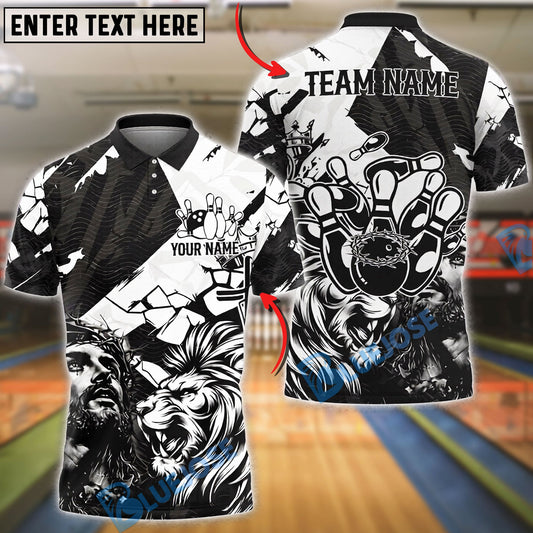 BlueJose Bowling And Pins Jesus Lion King Strike Customized Name, Team Name 3D Shirt (4 Colors)