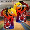 BlueJose Bowling And Pins Fire Flame Punisher Skull Customized Name, Team Name 3D Shirt (4 Colors)