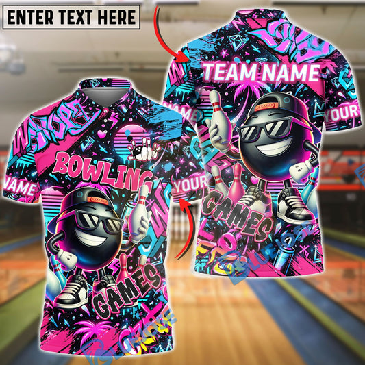 BlueJose Bowling & Pins Graffiti Game Character Customized Name, Team Name 3D Shirt (4 Colors)