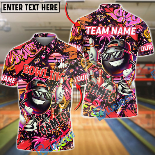 BlueJose Bowling & Pins Graffiti Game Character Customized Name, Team Name 3D Shirt (4 Colors)