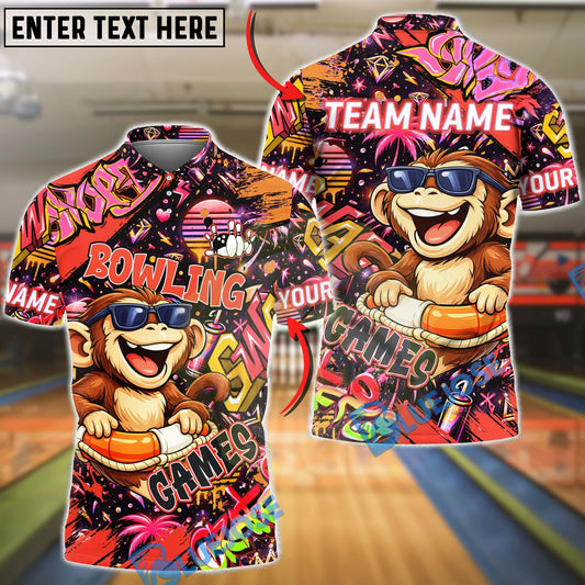 BlueJose Bowling & Pins Graffiti Cool Monkey Game Character Customized Name, Team Name 3D Shirt (4 Colors)