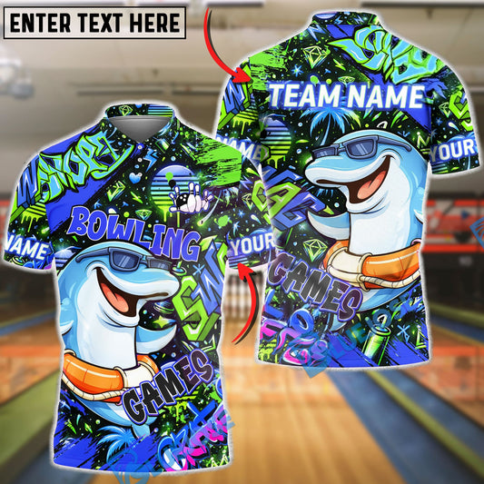 BlueJose Bowling & Pins Graffiti Cool Dolphin Game Character Customized Name, Team Name 3D Shirt (4 Colors)