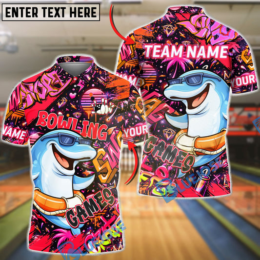 BlueJose Bowling & Pins Graffiti Cool Dolphin Game Character Customized Name, Team Name 3D Shirt (4 Colors)