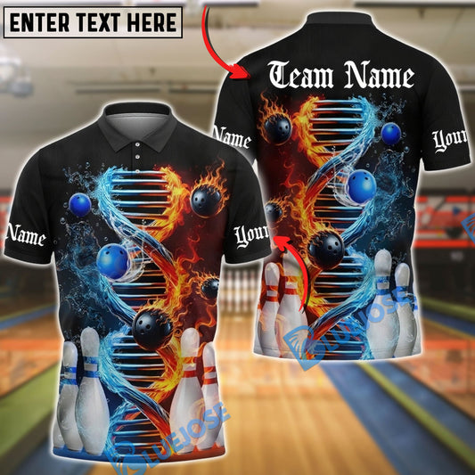 BlueJose Bowling Flame And Water DNA Black And White Personalized Shirt (2 Colors)