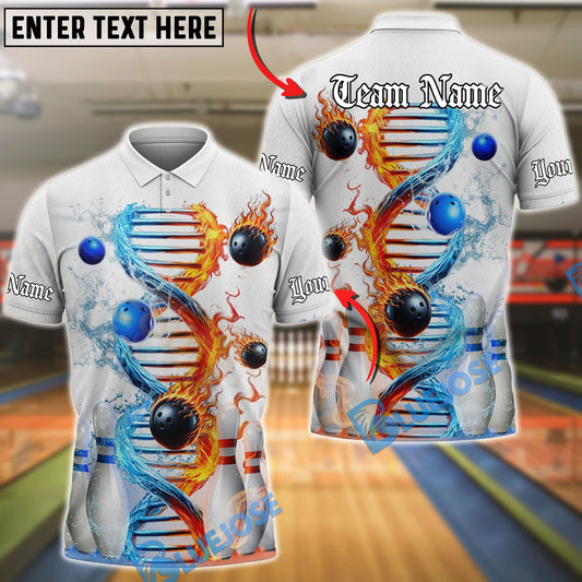 BlueJose Bowling Flame And Water DNA Black And White Personalized Shirt (2 Colors)