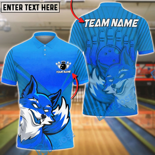BlueJose Bowling & Pins Fire Fox Customized Name, Team Name 3D Shirt (4 Colors)