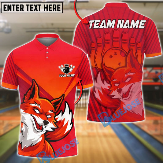 BlueJose Bowling & Pins Fire Fox Customized Name, Team Name 3D Shirt (4 Colors)